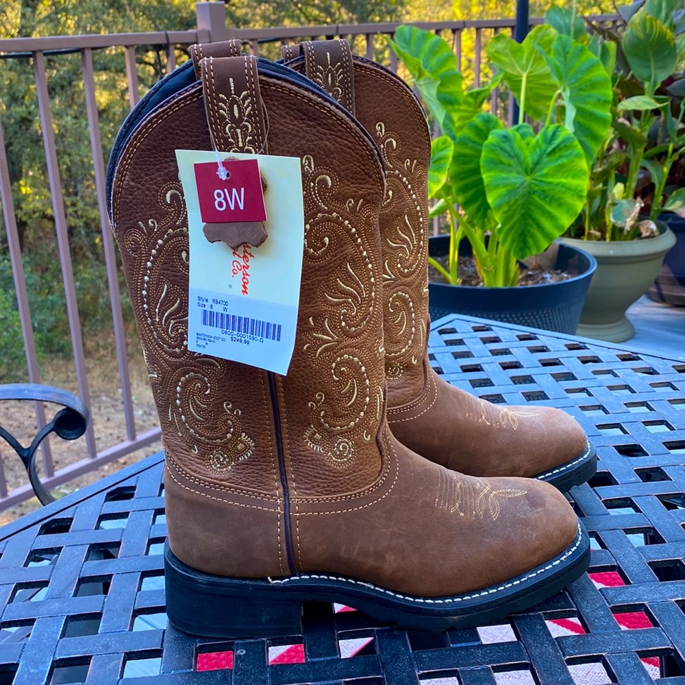NWT! Masterson Boot Co.- Brown Heeled Leather Upper Cowgirl Boots Sz 8